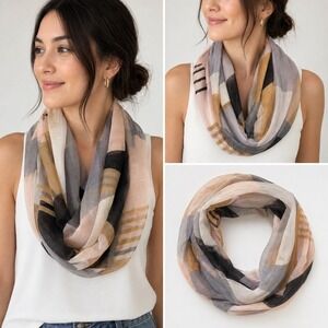 H&M Women One Size Infinity Scarf Pink Grey Geometric Abstract Wool Blend Snood
